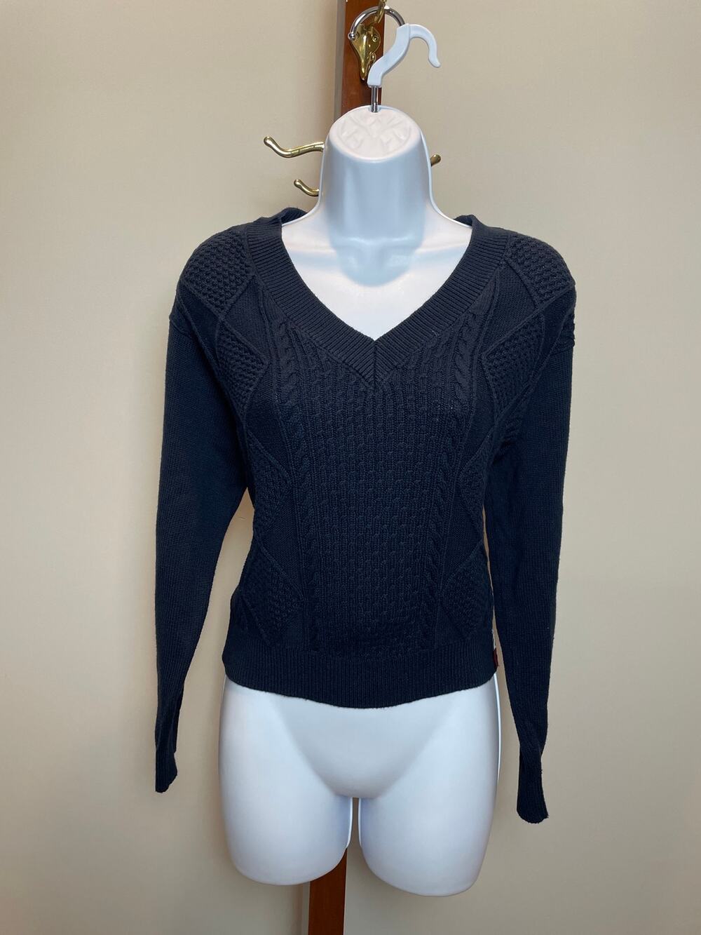 Tommy Jeans Tommy Hilfiger Navy Cotton Knit V Neck Sweater Size S